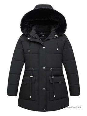 Plus Size Down Parka Coat Faux Fur Hood Zip Waterproof Winter Jacket